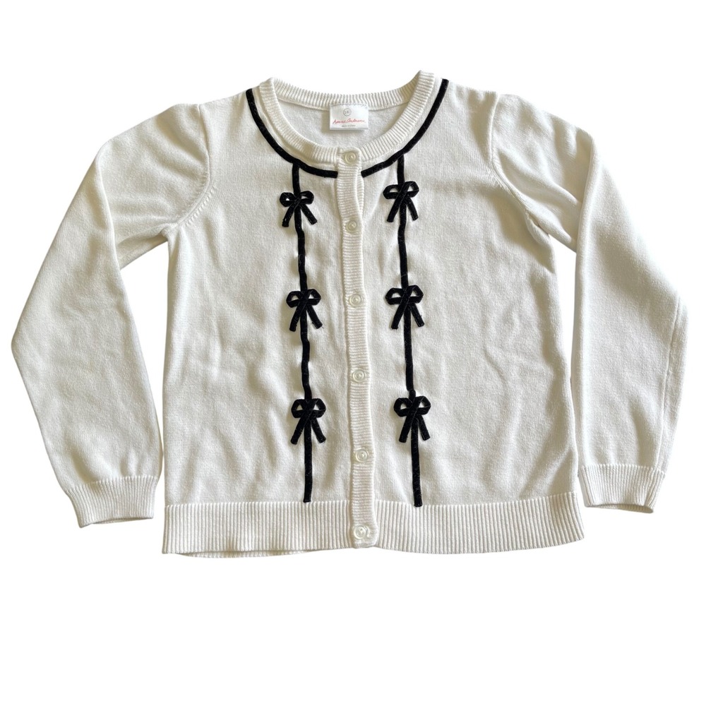Hanna Andersson Girls White Cotton Velvet Bow Cardigan Sweater Size 140‎ 10/12